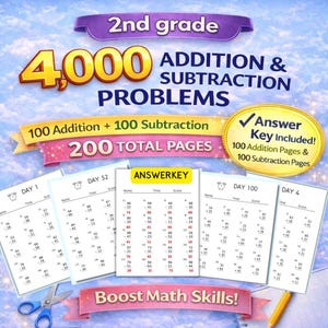 Addition, Subtraction Worksheets for Kids | 200 Printable Math Pages | Kindergarten, Preschool | Homeschool Math Bundle