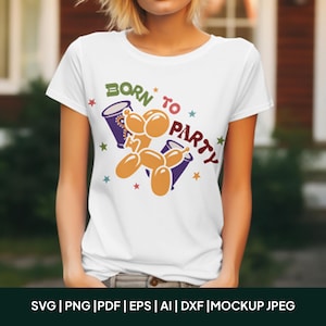 Preppy Ballon SVG Born to Party Design für T-Shirts, Tassen & Aufkleber - Digital Cut File für Cricut und Silhouette, niedlicher ästhetischer Ballon