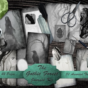 Gothic Forest Journal Kit, Dark Scrapbook Papers, Printable Journaling Ephemera