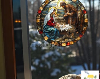 Holy Family Suncatcher, Religious Acrylic Christmas Window Decoration
