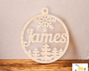 Personalized Wooden Christmas Ornament, Laser Cut Bauble