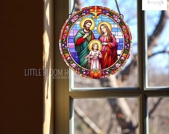 Holy Family Suncatcher, Religious Acrylic Window Decoration, Christmas Gift