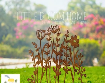 Rustic Metal Wildflower Garden Stake, Outdoor Yard Art