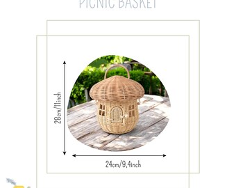 ピクニックバスケット、ピクニックセット、籐バスケット、蓋付き