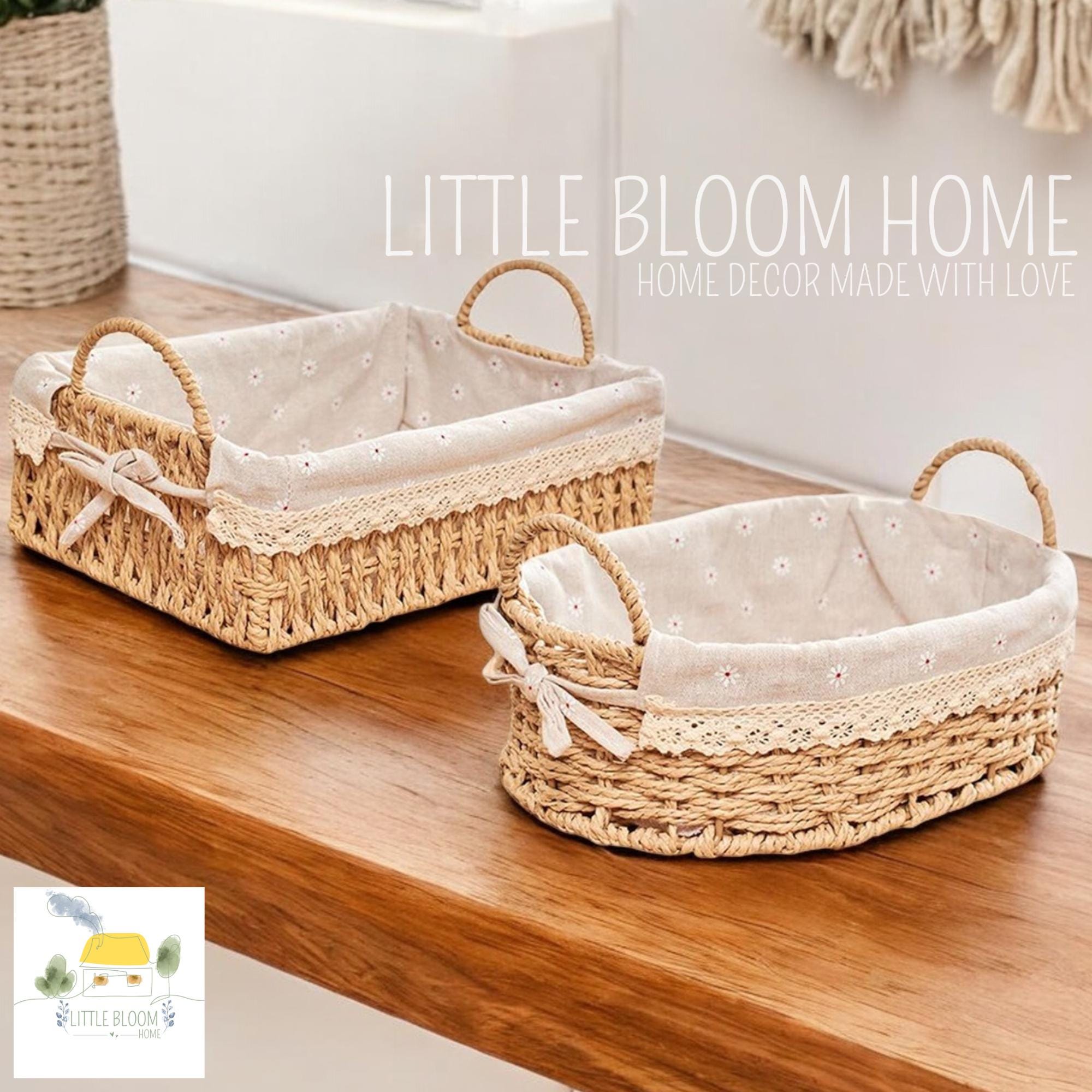 Handwoven Wicker Storage Basket, Rustic Linen Liner, Home Organizer - Etsy
