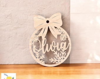 Personalized Wooden Christmas Ornament, Laser Cut Bauble