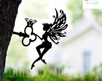 Metal Fairy Garden Stake, Tree Trunk Decor (9x9.8 inches)