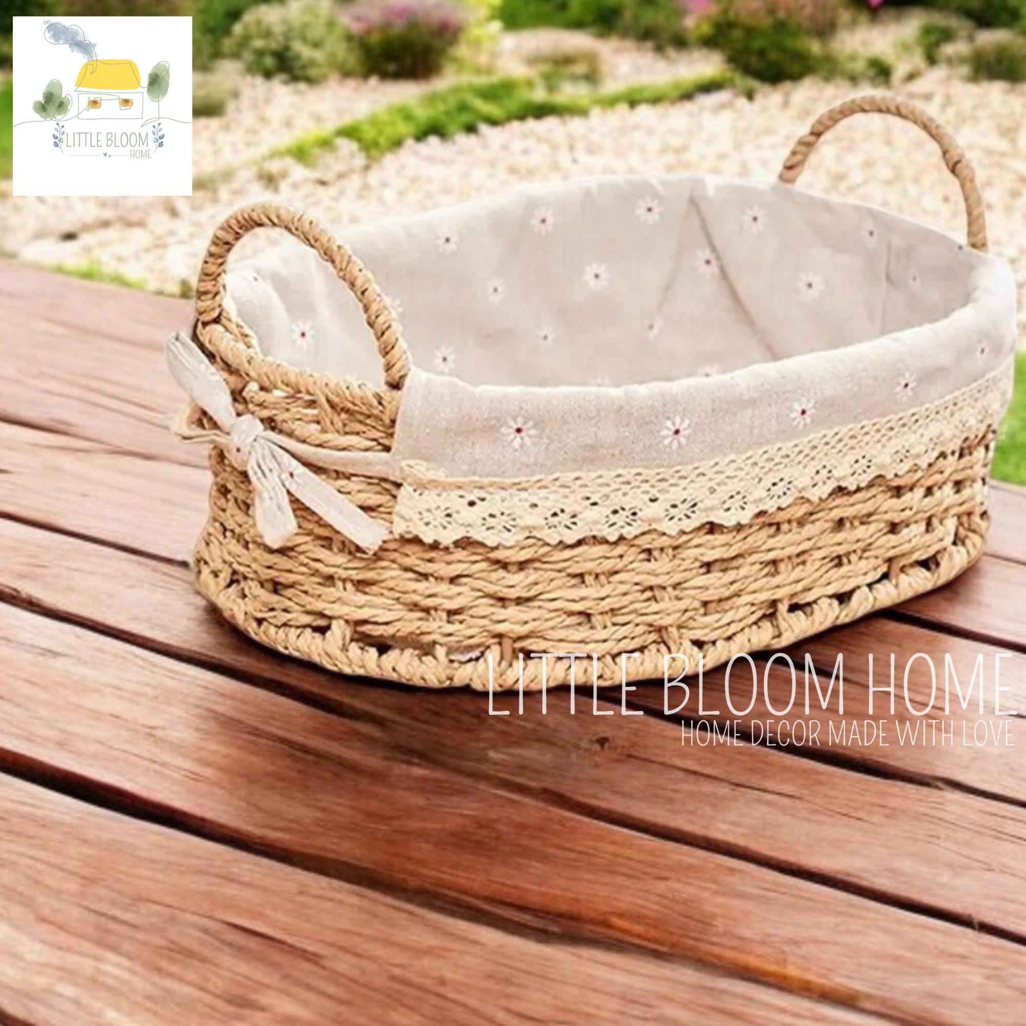 Handwoven Wicker Storage Basket, Rustic Linen Liner, Home Organizer - Etsy