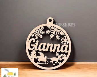 Personalized Wooden Christmas Ornament, Laser Cut Bauble