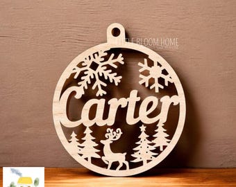 Personalized Wood Christmas Ornament, Laser Cut Bauble