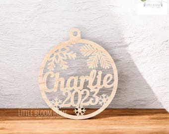 Personalized Wooden Christmas Ornament, Laser Cut Bauble
