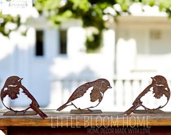 Tuteur d'oiseaux en métal rustique, décoration de jardin résistante aux intempéries, ensemble de 3 pièces