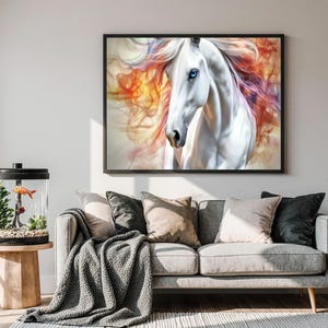 Arte de parede de cavalo de fantasia com IA – Impressão digital de cavalo para impressão para decoração de casa, arte elegante de animal, download instantâneo, arquivo PNG de cavalo