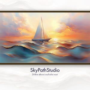 Ocean sailboat frame tv art | Samsung tv digital Download summer art | TV frame decor | Frame tv frames