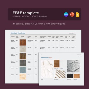 Cronograma de finalização de design de interiores da FFE e pacote de modelos de apresentação de design - editável no Canva, Powerpoint, Google Slides | Carta EUA, A4