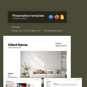 Interior Design Presentation Template, Project Template, Client Presentation, Editable in Canva, Powerpoint, Google Slides, Design Board