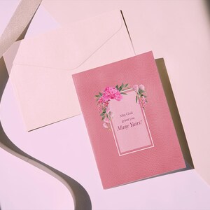Vele jaren! Roze orthodox-christelijke wenskaarten (1, 10, 30 en 50 stuks)