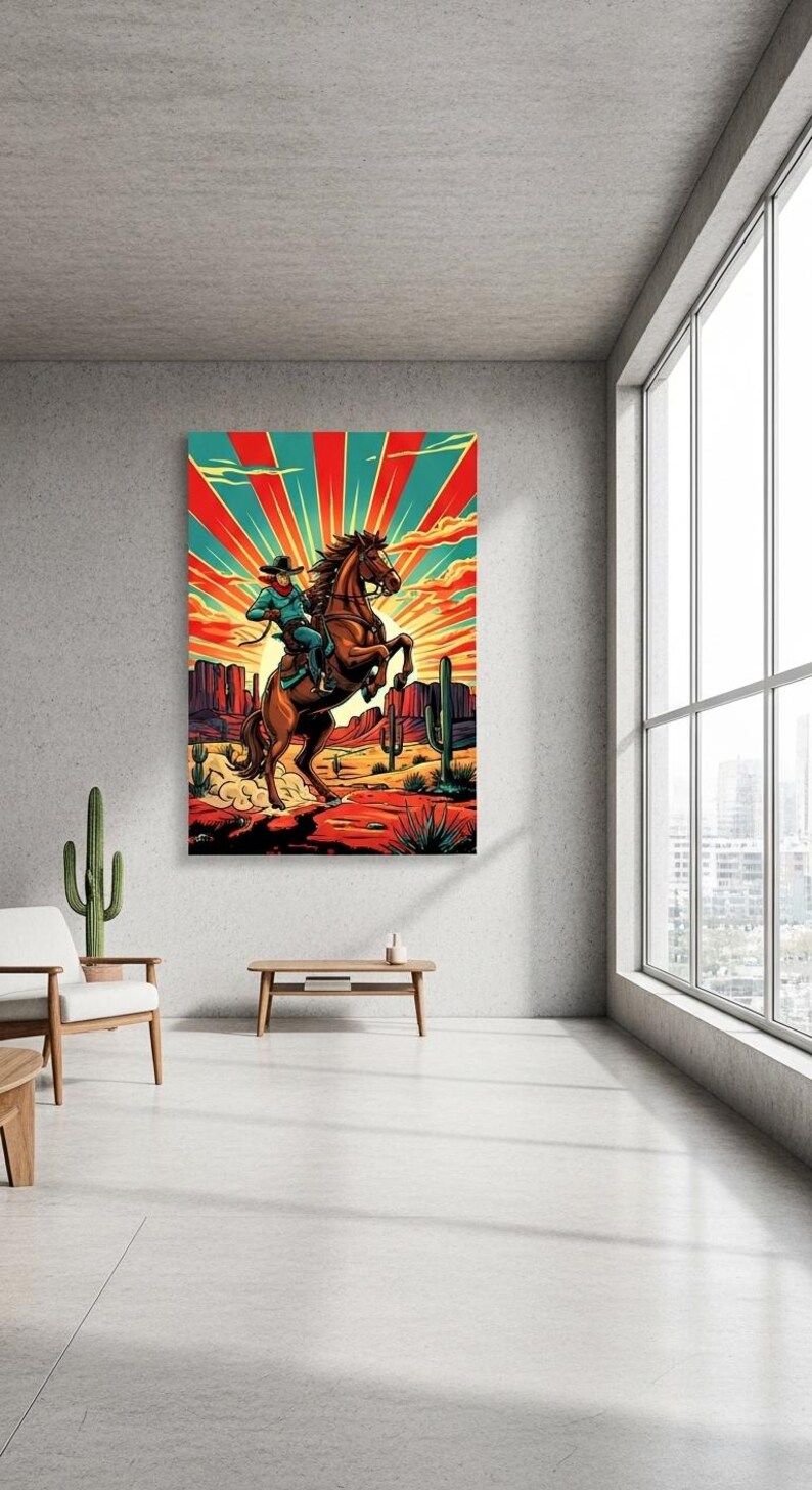 Retro Cowboy Horse Print: Vintage Western Desert Wall Art - Etsy