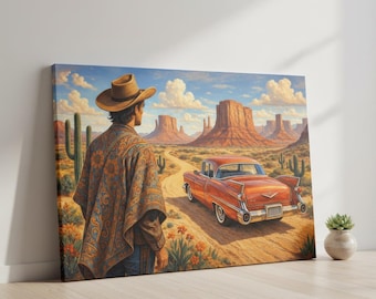 Wild West Cowboy Art Print – Vintage Texas Desert Landscape Poster