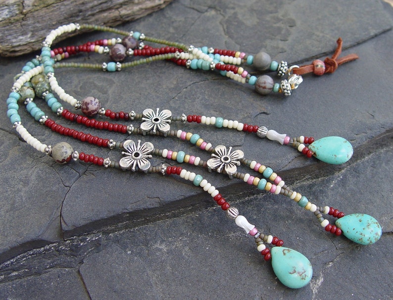 Apache Tears Turquoise Teardrops Glass And Silver Beaded Etsy