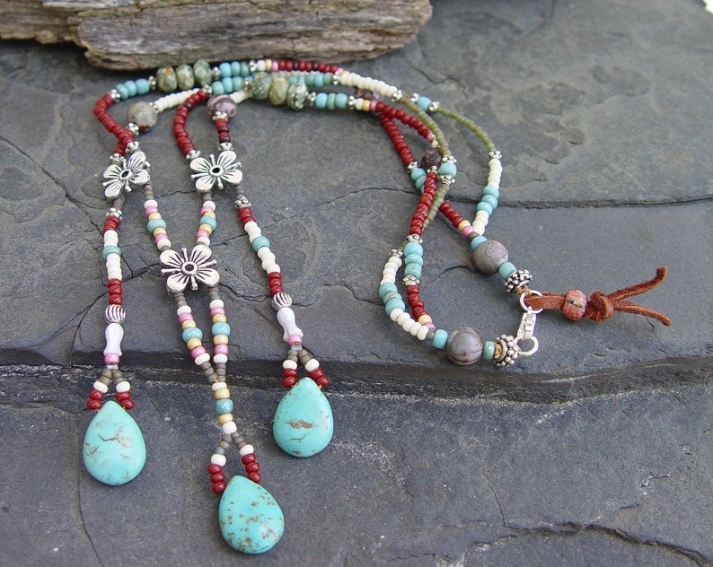 Apache Tears Turquoise Teardrops Glass and Silver Beaded | Etsy