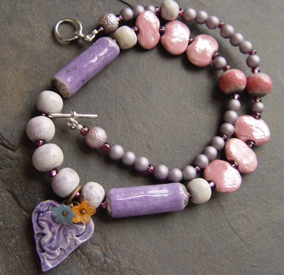 Items similar to Kazuri Beads and Handmade Pottery Beads Necklace on Etsy