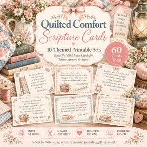Quilted Comfort Scripture Cards, 60 Printable NKJV Bible Verses (Digital Download)