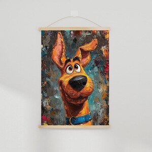 Cute Cartoon Dog Wall Art, Colorful Textured Pet Portrait, Funny Animal Print, Whimsical Dog Illustration, Nursery Room Decor, Scooby Doo,