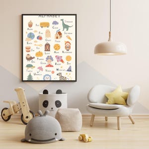 Maanden van het jaar-poster, kinderkalender muurkunst, voorschoolse maanden print peuter, educatieve poster, Scandinavische kinderkamer print, alfabet, print