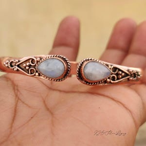 Moonstone Copper Bangle/ Solid Copper Bangle/ Copper With Gemstone Bangle/ Handmade Bangle/ Stylish Bangle/ Adjustable Bangle/ Gift Bangle