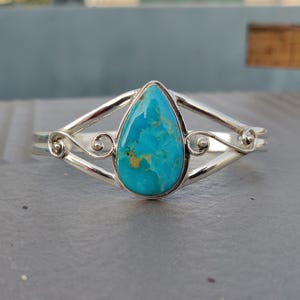 Kingman Turquoise Sterling Silver Bangle - Handmade Gemstone Jewelry