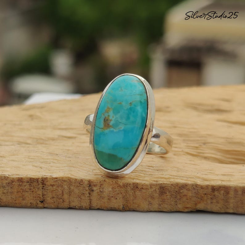 Handmade Kingman Turquoise Sterling Silver Ring: Oval Boho Ring - Etsy