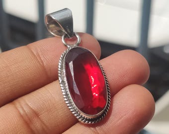 Handmade Red Garnet 925 Silver Pendant: Statement Gemstone Jewelry