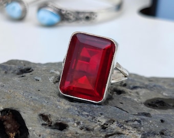 Handmade Red Garnet Sterling Silver Ring: Boho Gemstone Jewelry