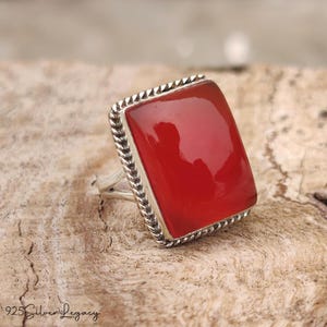 Carnelian Gemstone Ring: 925 Sterling Silver, Handmade Designer Jewelry