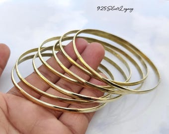 Solid Brass Bangle Set of 7: Boho Stacking Bangles