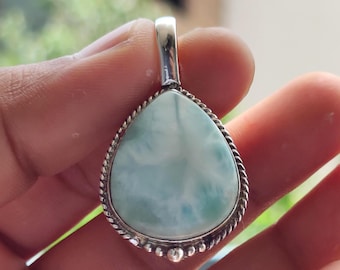Genuine Larimar Pendant/ Sterling Silver Larimar Necklace Jewelry/ Statement Designer Pendant/ Christmas Gift Jewelry/ Women Gift Pendant