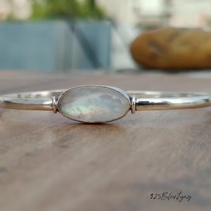 Moonstone Bangle; Sterling Silver Adjustable Bangle; Gift For