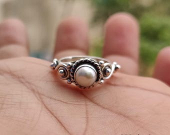 Handmade Pearl Ring: Sterling Silver Gemstone Jewelry