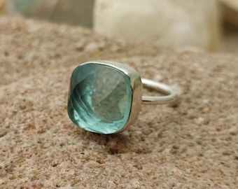 Handmade Aquamarine 925 Silver Ring: Minimalist Gemstone Jewelry