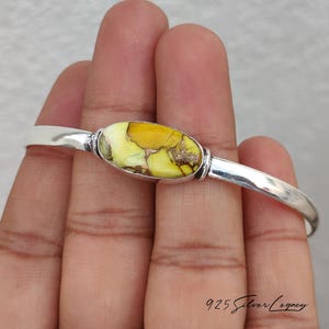 Honey Dahlia Turquoise Oval Sterling Silver Bangle, Handcrafted 925 Boho Horizontal Gemstone Jewelry, Gift For Her