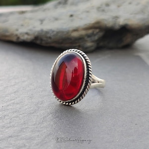 Dainty Red Garnet Ring: Sterling Silver Birthstone Jewelry