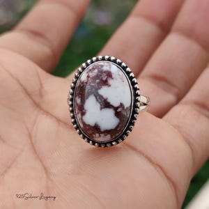 Gorgeous Wild Horse Ring, 925 Silver Ring For Women, Statement Ring, White & Brown Gemstone Ring, Handcraft Ring, Natural Wild Horse Jewelry
