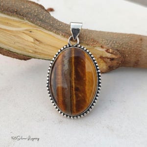 Tiger&#39;s Eye Gemstone Necklace / 925 Sterling Silver Pendent / Beautiful Tiger&#39;s Eye Pendant / Handcrafted Jewelry / Women Neck Gift Pendant