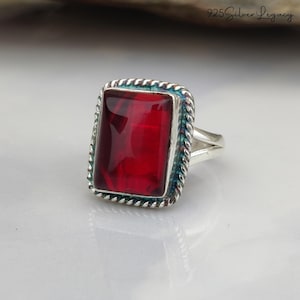 Handcrafted Red Garnet Ring: 925 Sterling Silver Birthstone Jewelry
