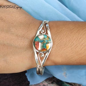 Oyster Turquoise Sterling Silver Cuff Bangle: Multicolor Gemstone Jewelry