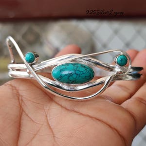Turquoise Sterling Silver Bangle: Adjustable Gemstone Cuff Bracelet