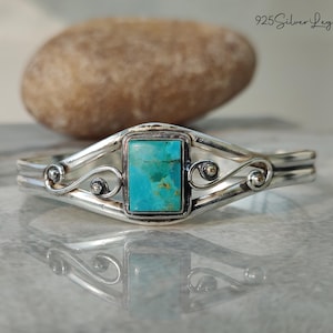 Handmade Kingman Turquoise Bangle/ 925 Sterling Silver Bangle/ Statement Jewelry