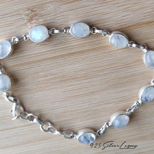 Rainbow Moonstone Sterling Silver Bracelet, Adjustable Chain Jewelry