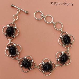 Black Onyx 925 Silver Bracelet - Adjustable Gemstone Jewelry